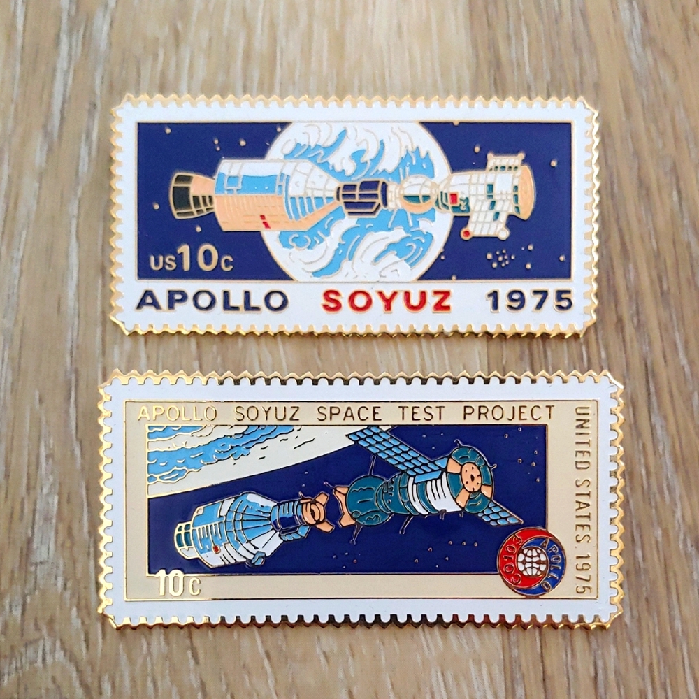 Lot Of 2 Winco NASA Apollo Soyuz 1975 10 Cents Stamp Pins